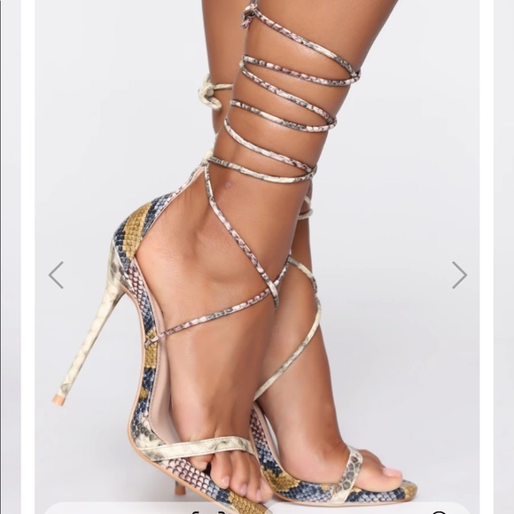 Fashion nova, strappy snake skin heels - Picture 1 of 3
